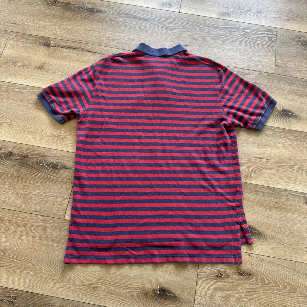 Polo Ralph Lauren Shirt Mens XL‎ Red Striped Cotton Crest Coat of Arms Logo Vtg